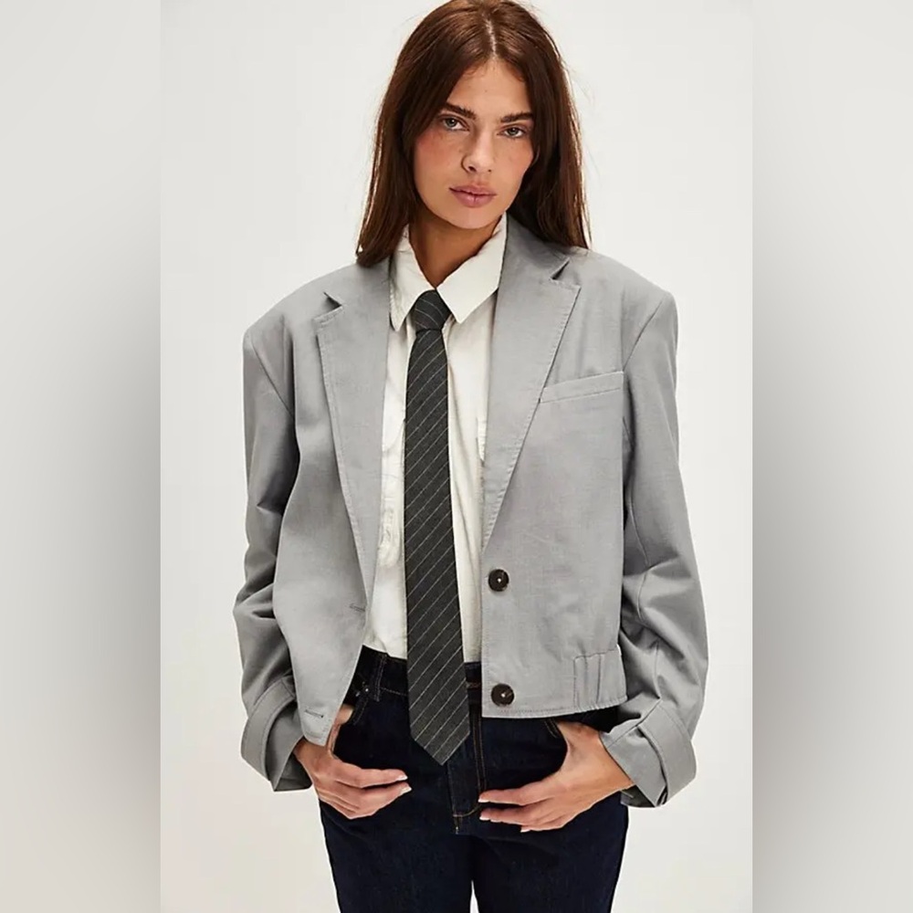 Free People Light Gray Cropped Blazer